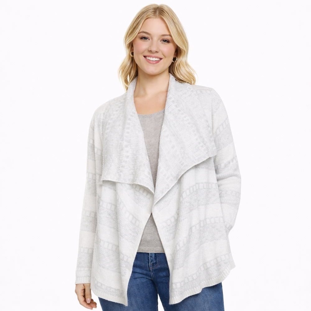 PIXLEY Size Small Gray & White Zig Zag Stripe Open Drape Knit Waterfall Cardigan